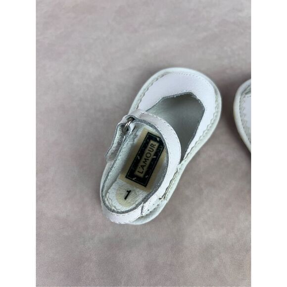Vintage Lamour L’amour White Mary Janes Baby Shoes Size 1 - Picture 4 of 8